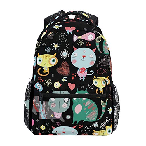 Corazón Gato Gatito Mochila para Niños Niñas Estudiantes Hombro Mochilas Portátil
