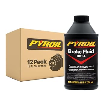 Pyroil DOT 4 Brake Fluid, Synthetic High-Temp Formula Maximizes Braking Performance, 12 Fl Oz Pack of 12