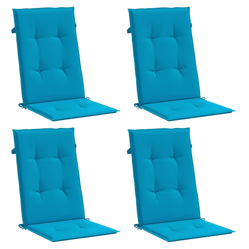 4er Set Gartenstuhlauflagen für Hochlehner, Bequeme Stuhlkissen 120x50x3cm, Strapazierfähige Sitzauflagen aus Polyester mit Befestigungsbändern für Gartenstühle, Blau
