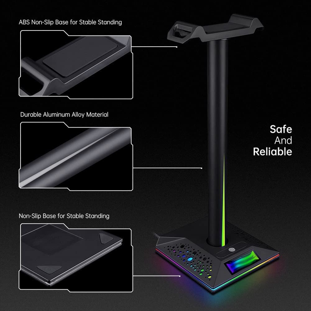 Supporto Cuffie Gaming Supporto Per Cuffie RGB Supporto Per Cuffie Da Gioco Over-ear Staffa Da Scrivania Supporto Per Cuffie Da Gioco Espositore Accessori Per PC Gancio per Cuffie Universale