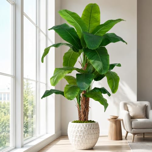 Image of 9ft Extra Tall Artificial Banana Tree, Fake Banana Leaf Plant with 24 Faux Banana Leaves, Perfect for Home Indoor Outdoor Patio Office Tropical Decor