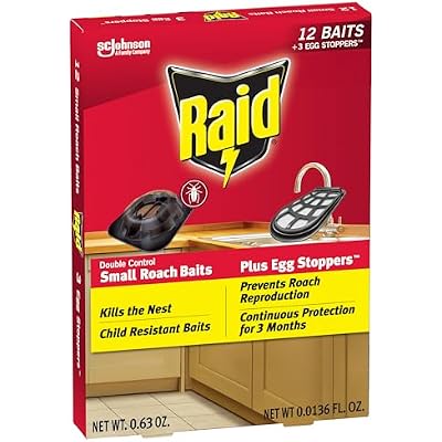 Raid Double Control Small Roach Baits, Plus Egg Stoppers, Child Resistant, For Indoor Use, Kills Roaches for 3 Months, 12 Count