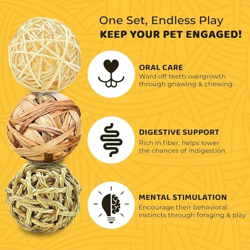 Image of SunGrow Assorted Rabbit & Cat Chew Balls, Teething Activity Toy for Pocket Pets, Improves Dental Health, Environment Friendly, Stress Reliever (Assorted Rabbit Chew Balls, 6 Pcs)