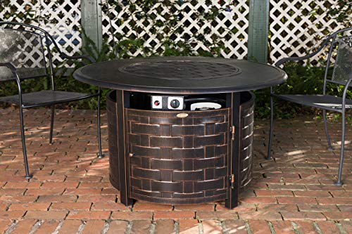 Fire Sense 62746 Armstrong Basketweave Aluminum Convertible Gas Fire Pit Table 55,000 Btu Outdoor Portable With Fire Bowl Lid, Nylon Weather Cover & Clear Fire Glass - Bronze Finish - Round - 42" #TOP7