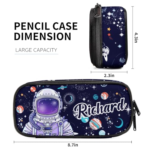 Image of Custom Astronaut Space Planets Pencil Case, Personalized Name Large Pencil Pouch, Large Capacity Black Pencil Pouch with Zipper Compartments for Student Girl Boy