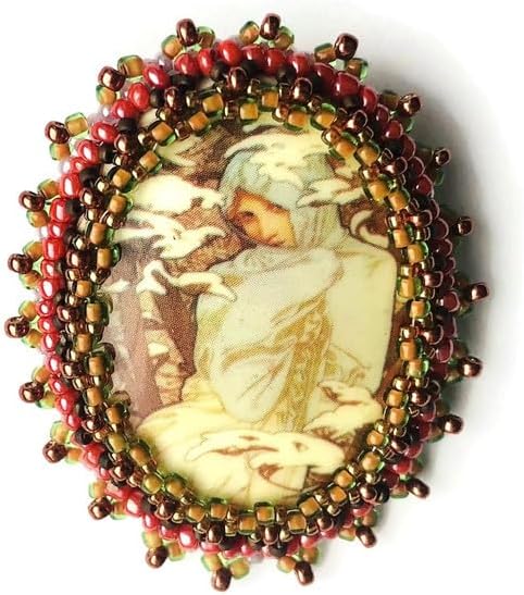 Broche de camafeo victoriano OOAK Invierno Señora de boda Damas de honor Pin Bead tejido Damas de estilo