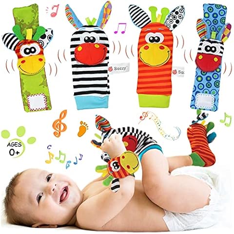 XNFIVE 4 Pieces Baby Rattles Baby Rattle Toys Wrist Socks for Children, Bracelet Wrists Cute Animals Set Plush Toys Dolls for Childhood Kids Hand Feet Cover