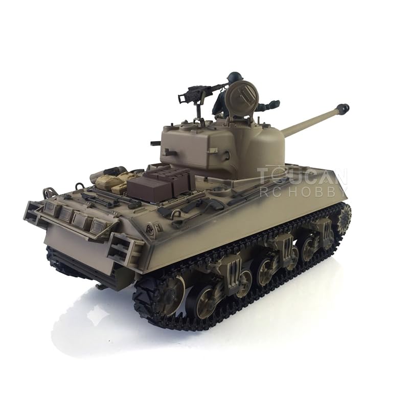Henglong - Tanque Sherman RC 1/16 personalizado 7.0 M4A3 3898 Barril de retroceso de metal de 360° para Hobby BB Shooting Airsoft Tank que dispara