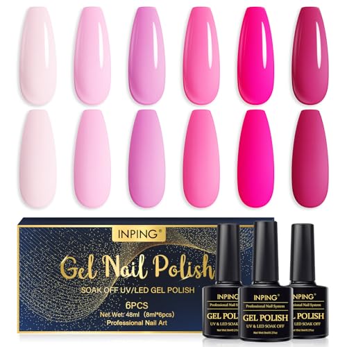 INPING UV Nagellack Rosa, 6 Farben Anny Gel Nagellack Pink, Soak-Off UV Gel Polish Geeignet für Anfänger Kunst Salon DIY, 8 ML