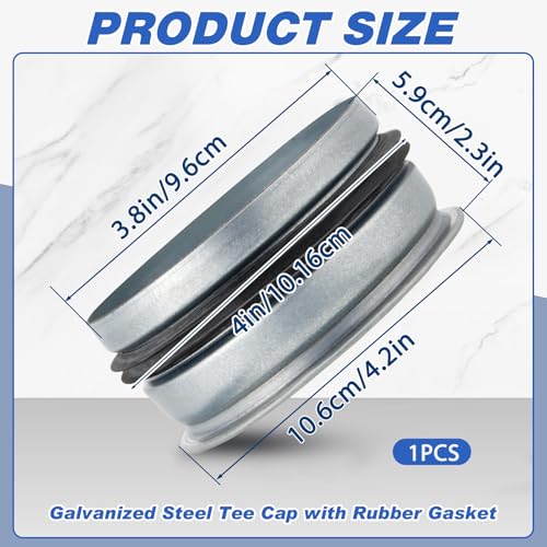 Image of VIHOSE 1 Pcs 4 Inch Od Dryer Vent Cap with Rubber Gasket Round Dryer Vent Cover Inside Galvanized Steel Tee Duct End Cap Pipe Cover Metal Plug for Outdoor and Indoor HVAC Systems