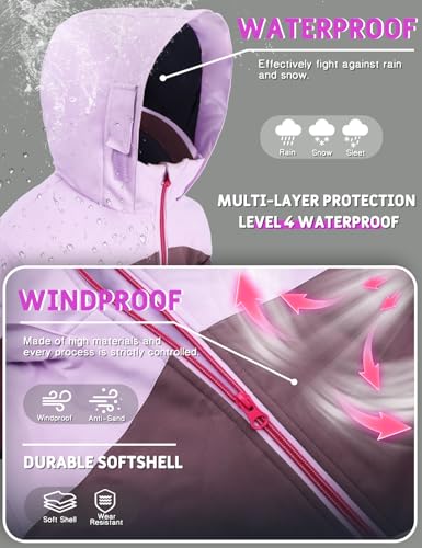 GEMYSE Girls Winter Coat Waterproof Windproof Girls Ski Jacket with Hood Kids Quilted Outerwear4