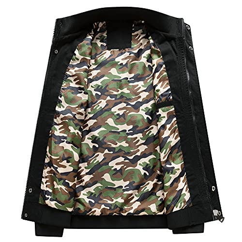 Men's Casual Washed Cotton Military Jacket Stand Collar Cargo Coat with Shoulder Straps4