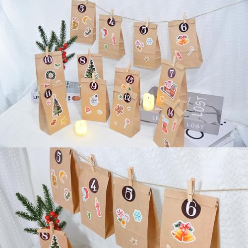 AUXHCYL Adventskalender zum Befüllen Tüten, 2025 Weihnachtskalender Selber Machen, 24 Pcs DIY Adventstüten zum Befüllen, Adventkalender Selber Basteln für Kinder & Erwachsene