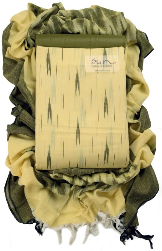 Sun Fashion And LifestyleWomen's Ikkat Cotton Unstitched Salwar Suit Dress Material, 2 Mtr Cotton Salwar, Stylish Ikkat Dupatta By 24 Carat Suit (Ikkat 1; Free Size)