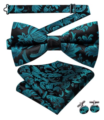 Image of Dubulle Mens Paisley Striped Bowtie Set Pre-tied Bowtie for Men and Pocket Square Set Wedding Business