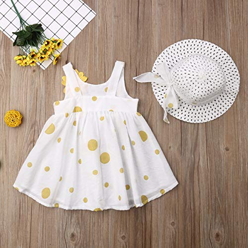 Image of Bold N Elegant Baby-Girl's Summer Sleeveless Cotton Floral Heart Print Princess Midi Dress Frock Tutu with Hat for Girls