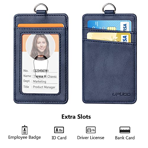 2 Pack Leather Badge Holder And Adjustable Retractable Lanyards, Quick Release Buckle And Safety Breakaway Lanyards With Swivel Metal Clasp For Offices, Staff, Students, Employees, Royal Blue #TOP2