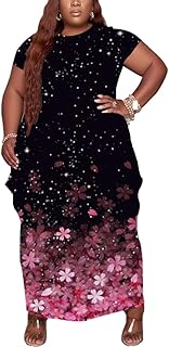 YeGine Oversize Tshirt Dress Plus Size Short Sleeve Maxi Dress with Pockets