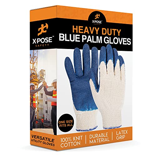 Image of Xpose Safety Red & Blue Palm Work Gloves - Latex-Coated Knit Grip Safety Gloves for Construction, Electricians, & General Use