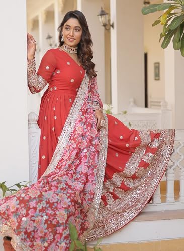 Image of Fashion Basket Gergette Embroidered Long Anarkali
