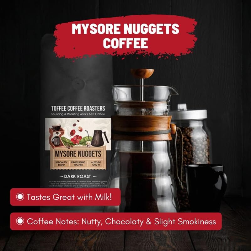 Image of Toffee Coffee Roasters | Mysore Nuggets Coffee, Dark Roast, 100 g | Grind: Espresso, Speciality Blend, 100% Arabica | Speciality Coffee | Freshly Roasted