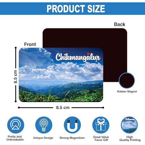Image of Elegant Fridge Magnet with Themes |Rectangular Size Refrigerator Magnet with Magnetic Rubber Back | Pack of 1, 8.6cm X 5.4cm (Chikmangalur - Design 2)