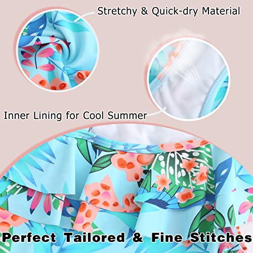 Image of Girls One Piece Swimsuits One Shoulder Ruffle Bathing Suit Kids Hawaiian Floral Swimwear 3-16 Years