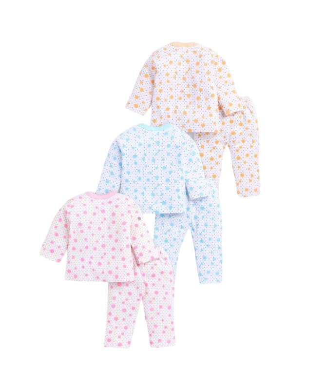 Image of Baby's 100% Cotton Shirt & Pyjama Pant Set | Full Sleeves Newborn, Infant & Toddler Dress | Ultra-Soft & Breathable Baby Night Suit | Set of 3