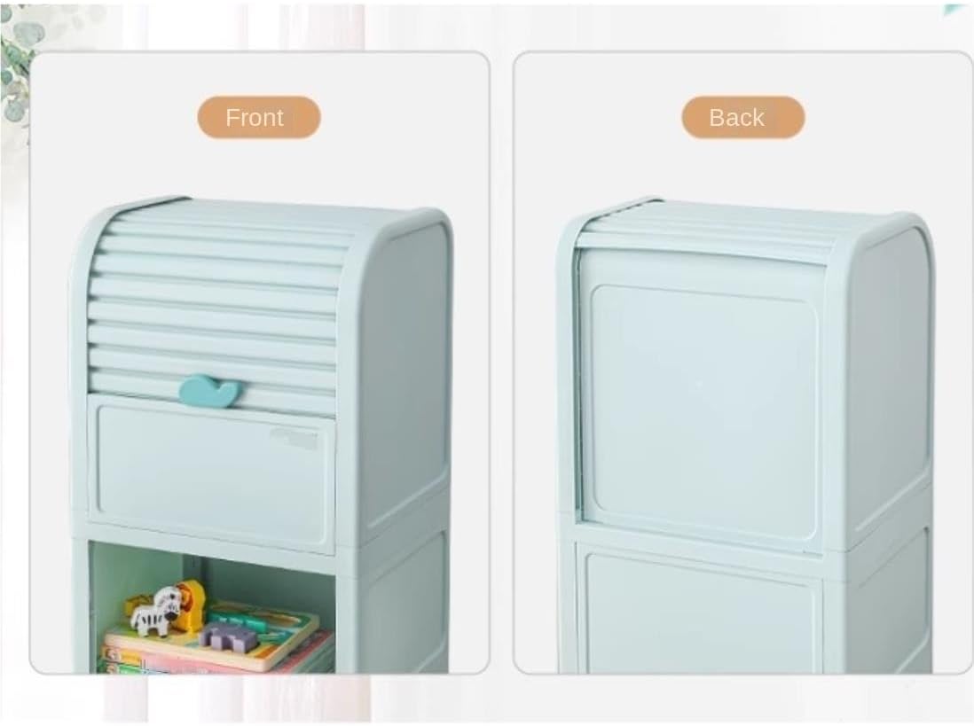 UIONBUN Toy Storage Organiser,3 Tier Toy Storage Organizer Removable 2 Bins Cute Toy Box with Wheels Toy Chest for Playroom Bedroom Living Room Storage Shelves Book Storage