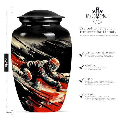 Image of Personalized Ice Hockey - Memorial Urn for Male & Female - Funeral Urn - 10 Inch - Large with Velvet Bag - Large Decorative Urn - Cremation Urn - Large Burial Urn - Decorative Urn for Ashes