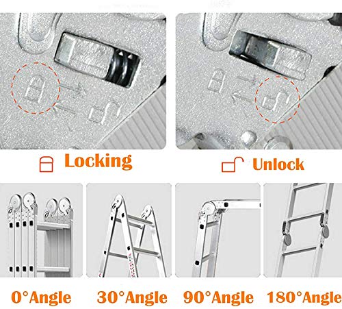 Multi Purpose Step Ladder Aluminum Folding Telescoping Scaffold Ladder Extension 4.7M/15.5FT Ladder w/ Safety Locking Hinge, 330LB/150KG Capacity, EN 131 Standard (Sliver) 5 Multi Purpose Step Ladder Aluminum Folding Telescoping Scaffold Ladder Extension 4.7M/15.5FT Ladder w/ Safety Locking Hinge, 330LB/150KG Capacity, EN 131 Standard (Sliver) - Image 5