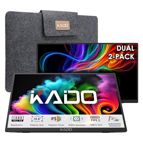Kado Dual Portable Monitor Setup - 2-Pack 15.6' 1080p IPS Triple Monitor Extender for Laptop,...