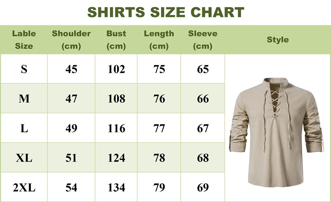 PADOLA Camisa Medieval de Lino para Hombre Camisa Retro con Cordón Henley Camisas Estilo Hippie Traje de Pirata