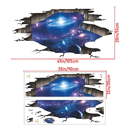 Creative 3D Blue Cosmic Galaxy Wall Decals Removable Pvc Magic 3D Milky Way Outer Space Planet Window Wall Stickers Murals Wallpaper Decor For Home Walls Floor Ceiling Boys Room Kids Bedroom B #TOP1