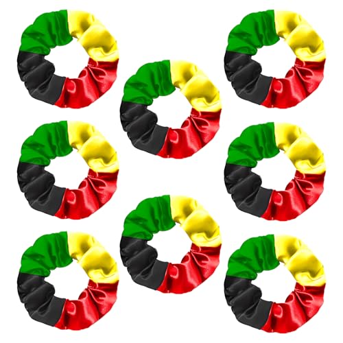 8 Pcs Juneteenth Hair Scrunchies African Jamaica Hair Ties Satin Elastic Black History Month Hair Band Scrunchies Ties for Women Black History Month Hair Elastics Accessories