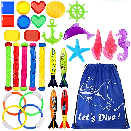 Tacobear 13pcs Juguete de Buceo 4pcs Anillos de Buceo 4pcs Torpedos Bandidos 5pcs Palos de Buceo Juguetes para Piscina Natación Subacuática Verano Juegos para niño (Estilo clásico)