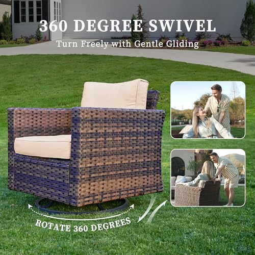Image of UDPATIO Patio Furniture Set with Fire Pit Table and Swivel Rocking Chairs, 5 Pieces Outdoor Wicker Furniture Set with Waterproof Cover, 4'' Thickened Cushion, Khaki