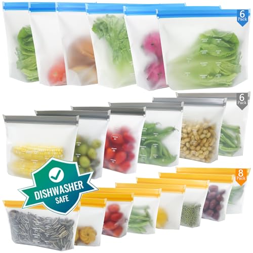 20 bolsas de congelación reutilizables con diseño de fondo de pie, bolsas de silicona para alimentos, a prueba de fugas, bolsas de cocina para dulces, frutas, cereales, organización del hogar