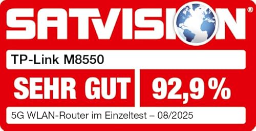 TP-Link M8550 5G LTE Mobiler WLAN Router - Bis zu 3,4 Gbit/s, Tri-Band Wi-Fi 6E, Nano-SIM-Karten Slot, Gigabit WAN/LAN, 4680 mAh Akku, Touchscreen, Wireguard, bis zu 32 Ger&auml;te