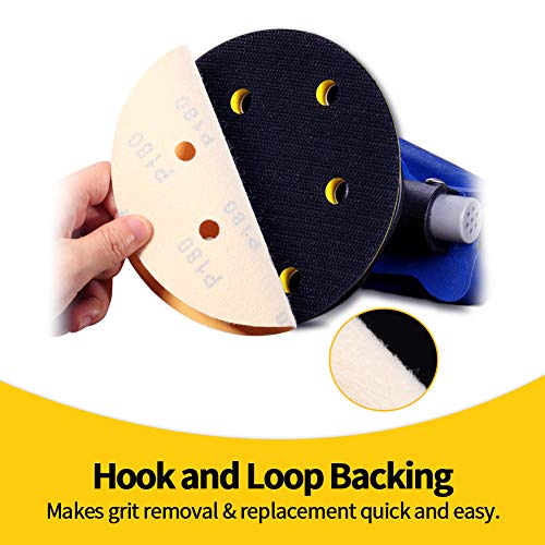 SPEEDWOX 50 Pcs Sanding Discs 6 Inches 180 Grit 6 Hole Hook and Loop Sandpaper Dustless Fit for Random Orbital Sander Assortment Yellow Finishing Discs for Automotive Woodworking - Image 4