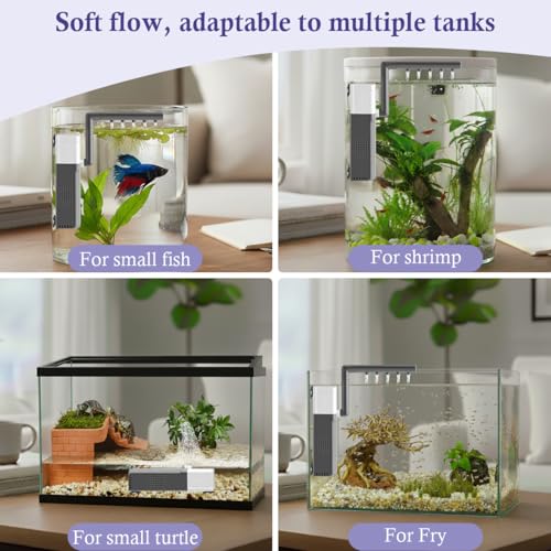 Image of 3W Mini Fish Tank Filter, 48GPH Quiet Aquarium Internal Filter 3-in-1 Submersible Fish Tank Filter Pump for 1-6Gal Betta /Fry /Shrimp Tanks