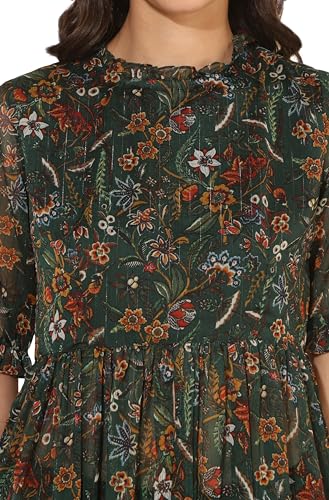 Image of Janasya Women's Green Chiffon Lurex Floral Printed Co-ord Set