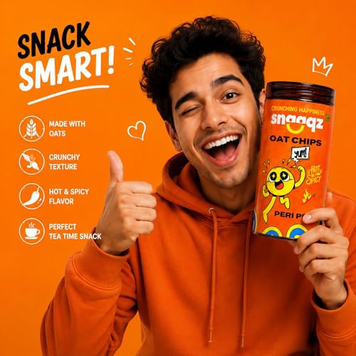 Image of Snaaqz Peri Peri Oat Chips | Roasted & Palm Oil Free | Spicy Crunchy Oat Snack | High-Fibre | 150g Pack