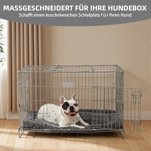 Exsnugy Waschbares Hundebett, rutschfeste Hundematte für die Hundebox, L 91×58 cm Weiches Hundekissen für Kleine bis Große Hunde, Dunkelgrau