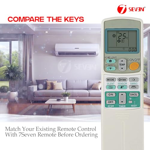 Image of 7SEVEN Compatible With Daikin AC Remote Control ARC433B47 ARC433A11 Model 92 Suitable for Split and Window 1 1.5 2 Ton Air Conditioner remote - Match Keys Exactly to Replicate Genuine Remote Function