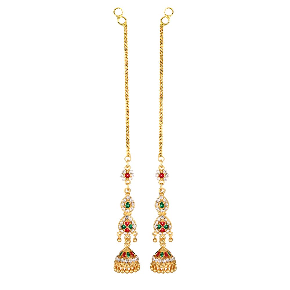 MEENAZ south indian jhumka Long Ear Chain Jhumki Earrings for Women Girls Traditional Temple 1 One Gram Gold fashion Screw Back kanoti Meenakari Hair Peacock Jhumkas Combo stylish golden 594 (B0CBKN8P3C) Amazon Price History, Amazon Price Tracker