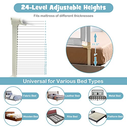 Image of BABY JOY Bed Rail for Toddlers, 77'' Extra Long, Height Adjustable & Foldable Baby Bed Rail Guard w /Storage Pocket & Double Safety Child Lock for Kids Twin Double Full Size Queen King Mattress (Gray)