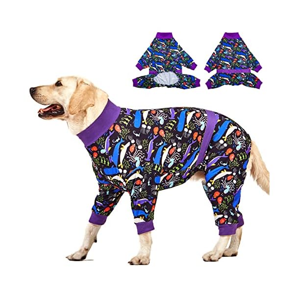 LovinPet Large Big Dog Pajamas – Post Surgery Onesie for Large Dog Breeds,Reflective Stripe, Lightweight breatheable stretchy knit, Charcoal Gray Deep Sea Print,Large Dog Jammies,Pet Pj’s,Black Medium LovinPet Large Big Dog Pajamas – Post Surgery Onesie for Large Dog Breeds,Reflective Stripe, Lightweight breatheable stretchy knit, Charcoal Gray Deep Sea Print,Large Dog Jammies,Pet Pj’s,Black Medium