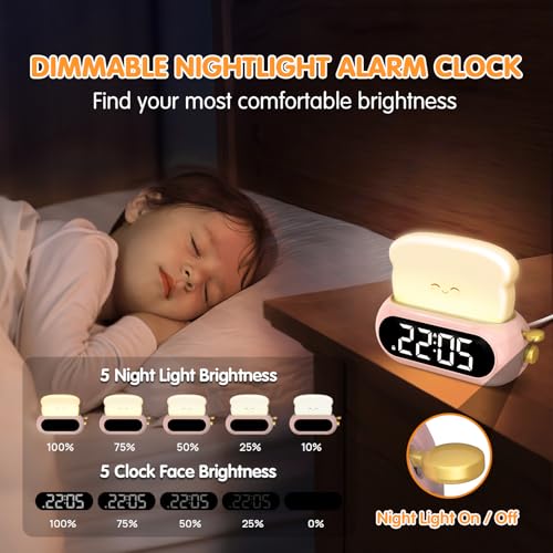 Cute Digital Clock for Bedrooms, Kids Alarm Clocks with Night Light Lamp, 10 Alarm Tones, Adjustable Brightness, Nap Timer, Snooze, Power-off Memory, Bedside Clocks for Girls Kids Teens Birthday Gifts - Image 2