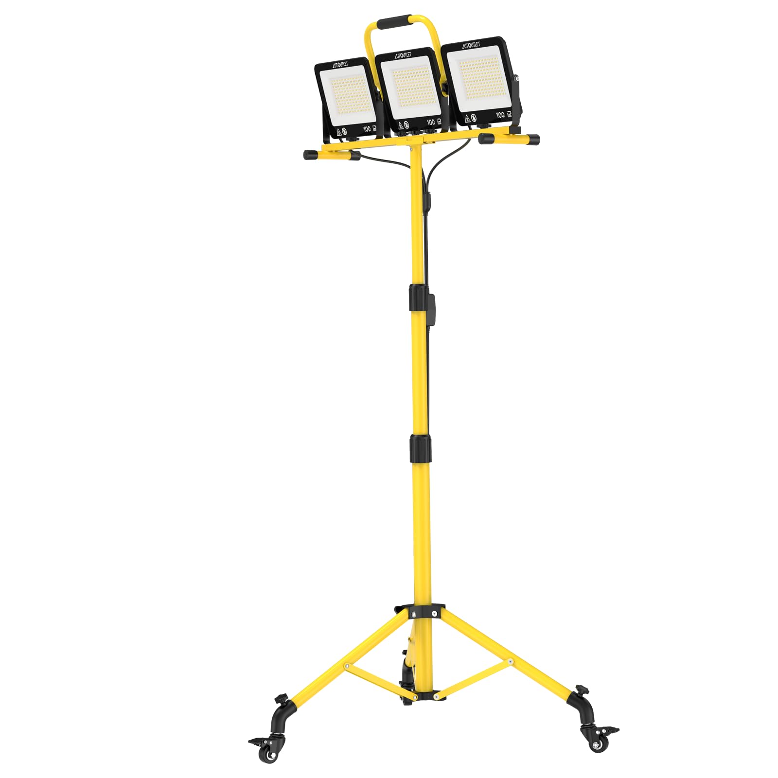 AUTOUTLET Baustrahler LED mit Rollstativ 300W, 3000K/5000K/6500K & 5M Kabel | 27000LM Baulampe mit Feststellbremse, 118-174cm Höhenverstellbar Stativ, IP66 Wasserdicht, Abnehmbar, für Garage Baustelle